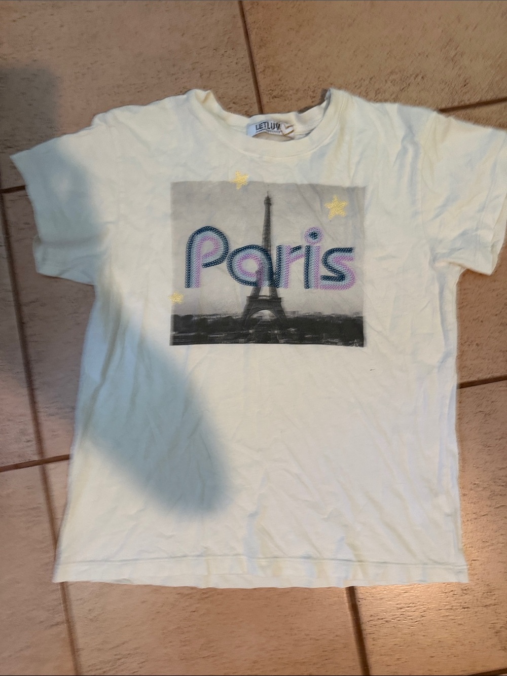 LetLuv NWOT Off White 'Paris' Eiffel Tower Graphic Tee Si